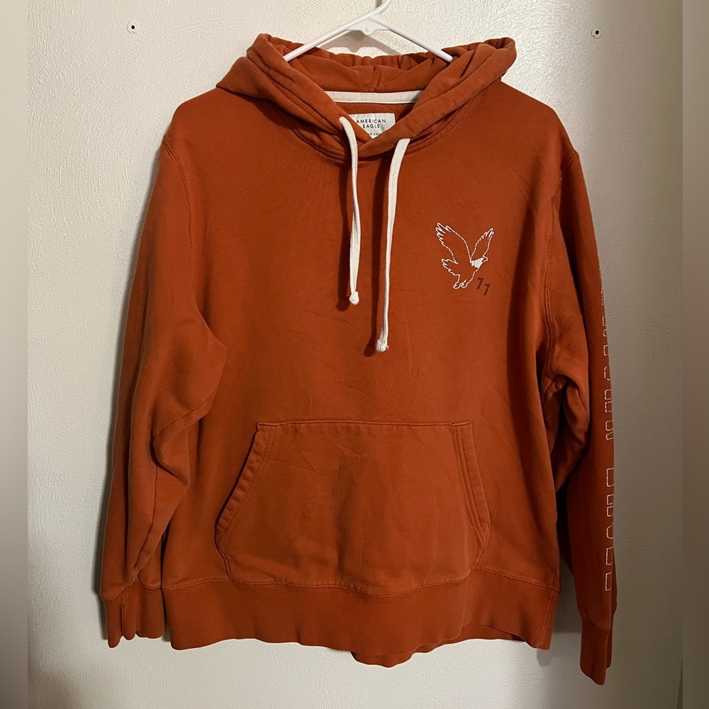 AMERICAN EAGLE Classic Super Soft Logo Graphic Hoodie Orange White Men's Size L
